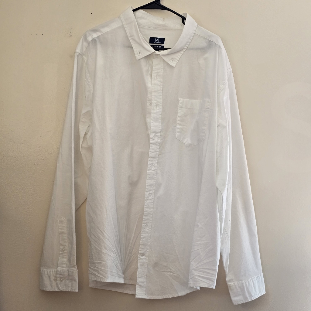 George Men's 3x White Long-Sleeve Button-Up Dress Shirt